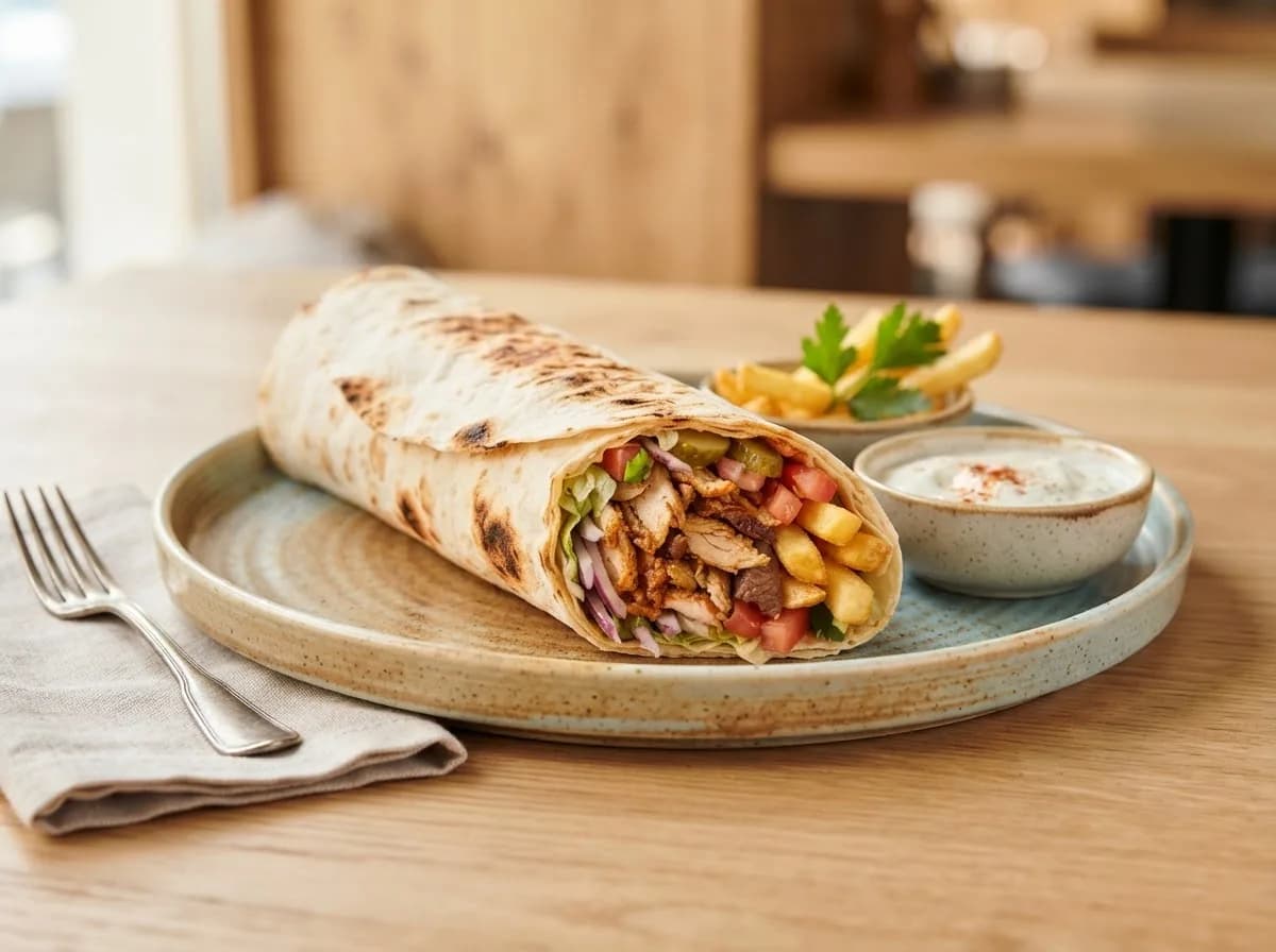 Döner şişinden taze kesim yapan usta